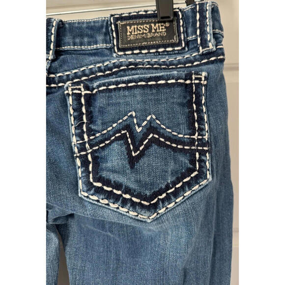 Miss Me Jeans Womens 30 Sunny Boot Blue Medium Wash Distressed Denim Embroidered - Picture 5 of 7